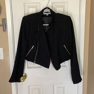 Cropped Zip-Up Pin Striped Blazer Size M